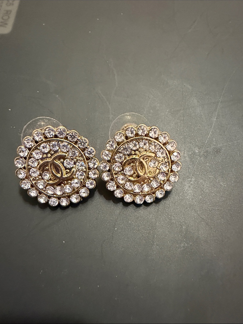 Gold-Tone Crystal Round Logo Stud Earrings